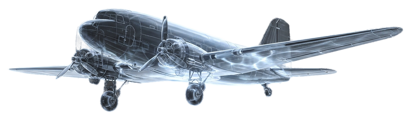 Chrome rendering of a Douglas DC-3 airliner